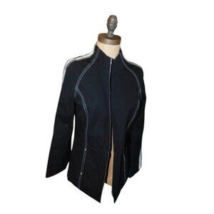 St. John Sport Size P Petite Small Navy Blue White Sporty Designer Zip Jacket